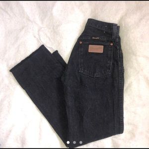 Black high waisted, straight leg Wrangler jeans